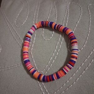 Colorful Clay Beaded Stretch Bracelet — Orange, Purple, Pink, White